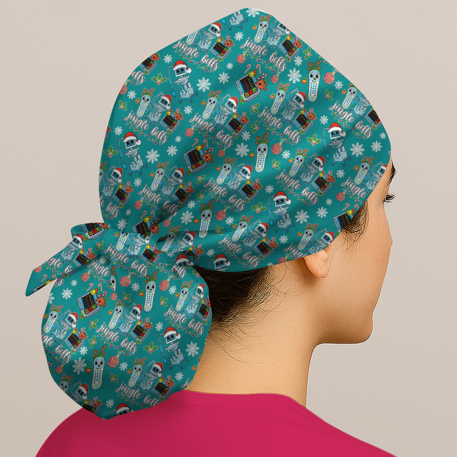 Funny Jingle Bells Holiday Caps for Women - Christmas Surgical Caps for Doctors - Breathable Fabrics Caps Uniform