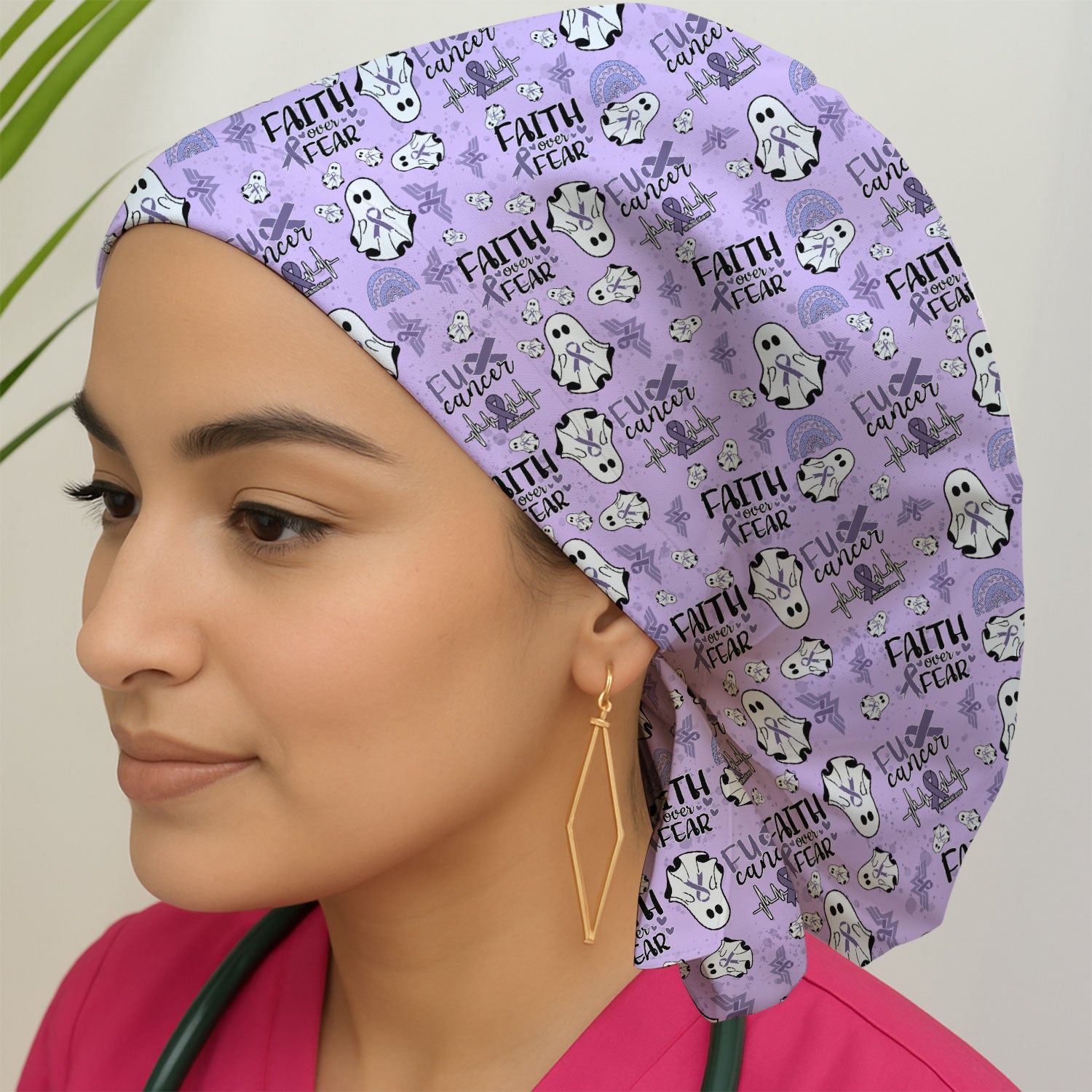 Stomach Cancer Awareness Bouffant Scrub Caps for Women - Periwinkle Blue Ribbon Surgical Caps for Doctors - Breathable Fabrics Caps