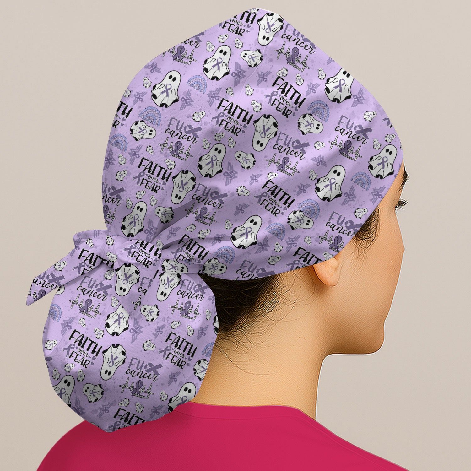 Stomach Cancer Awareness Bouffant Scrub Caps for Women - Periwinkle Blue Ribbon Surgical Caps for Doctors - Breathable Fabrics Caps