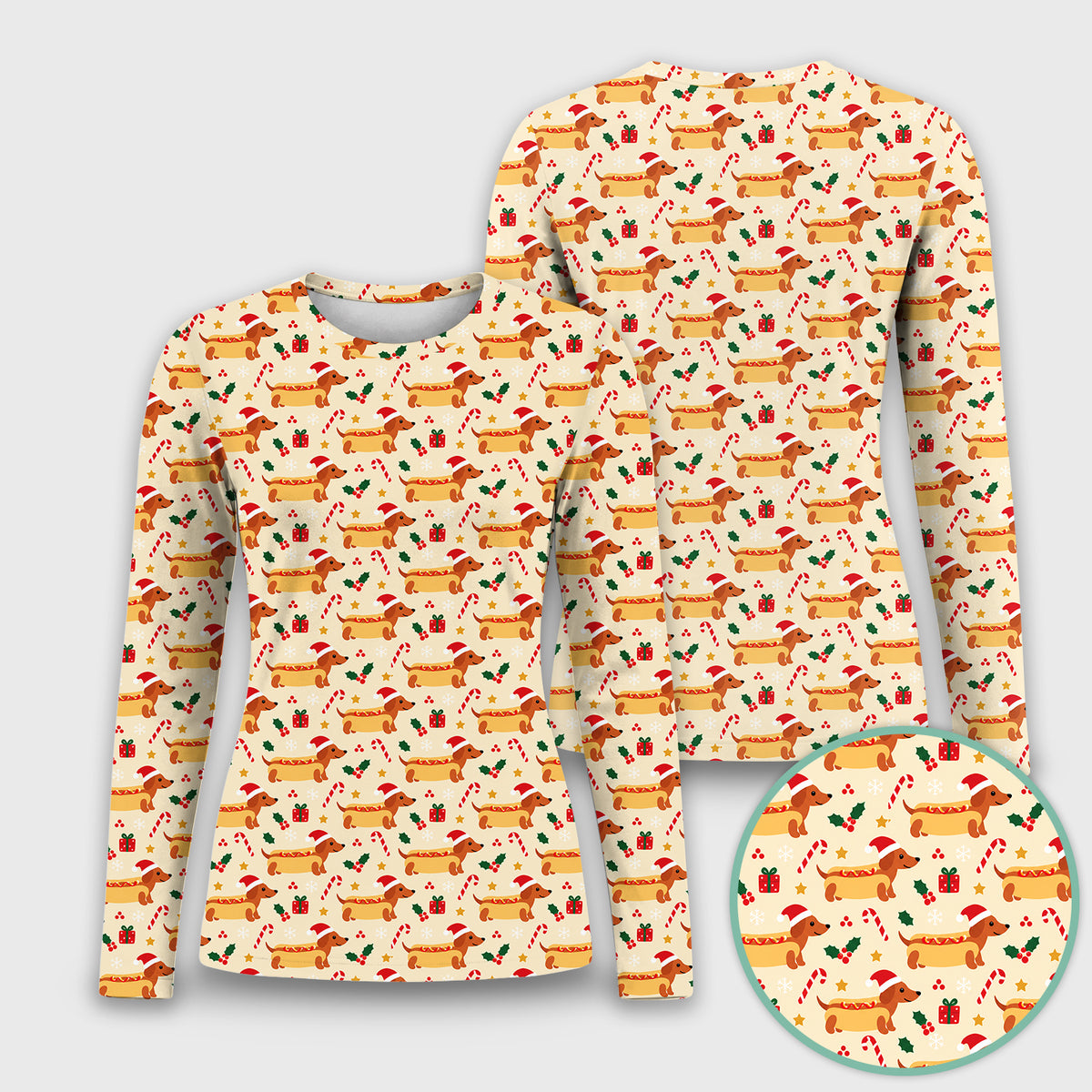 Funny Christmas Dachshund Hot Dog Underscrub, Long Sleeve Shirt for Nurses