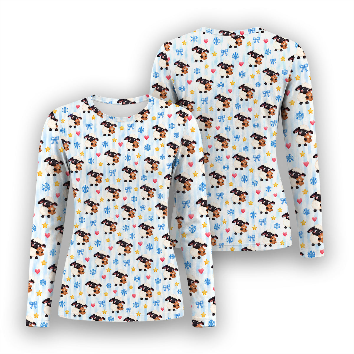 Cute Winter Lambs Holding Teddy Bears Underscrub, Long Sleeve Shirt for Nurses