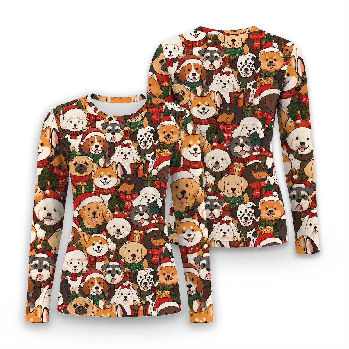 Christmas Dog Breeds Collage Pattern Underscrub, Long Sleeve Shirt for Nurses