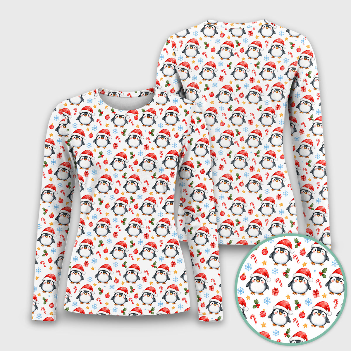 Christmas Penguins In Santa Hats Underscrub, Long Sleeve Shirt for Nurses