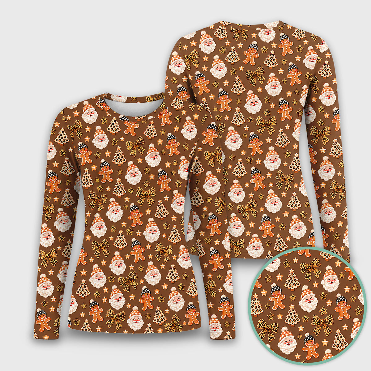 Funny Christmas Cat Baking Biscuits Pattern Underscrub, Long Sleeve Shirt for Nurses