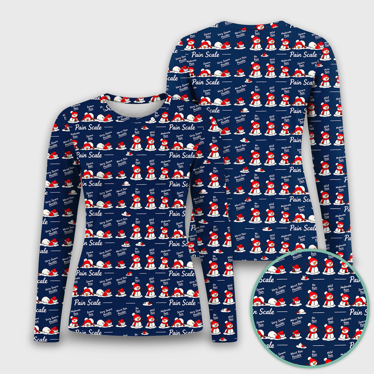 Funny Christmas Snowman Pain Scale Underscrub, Long Sleeve Shirt for Nurses