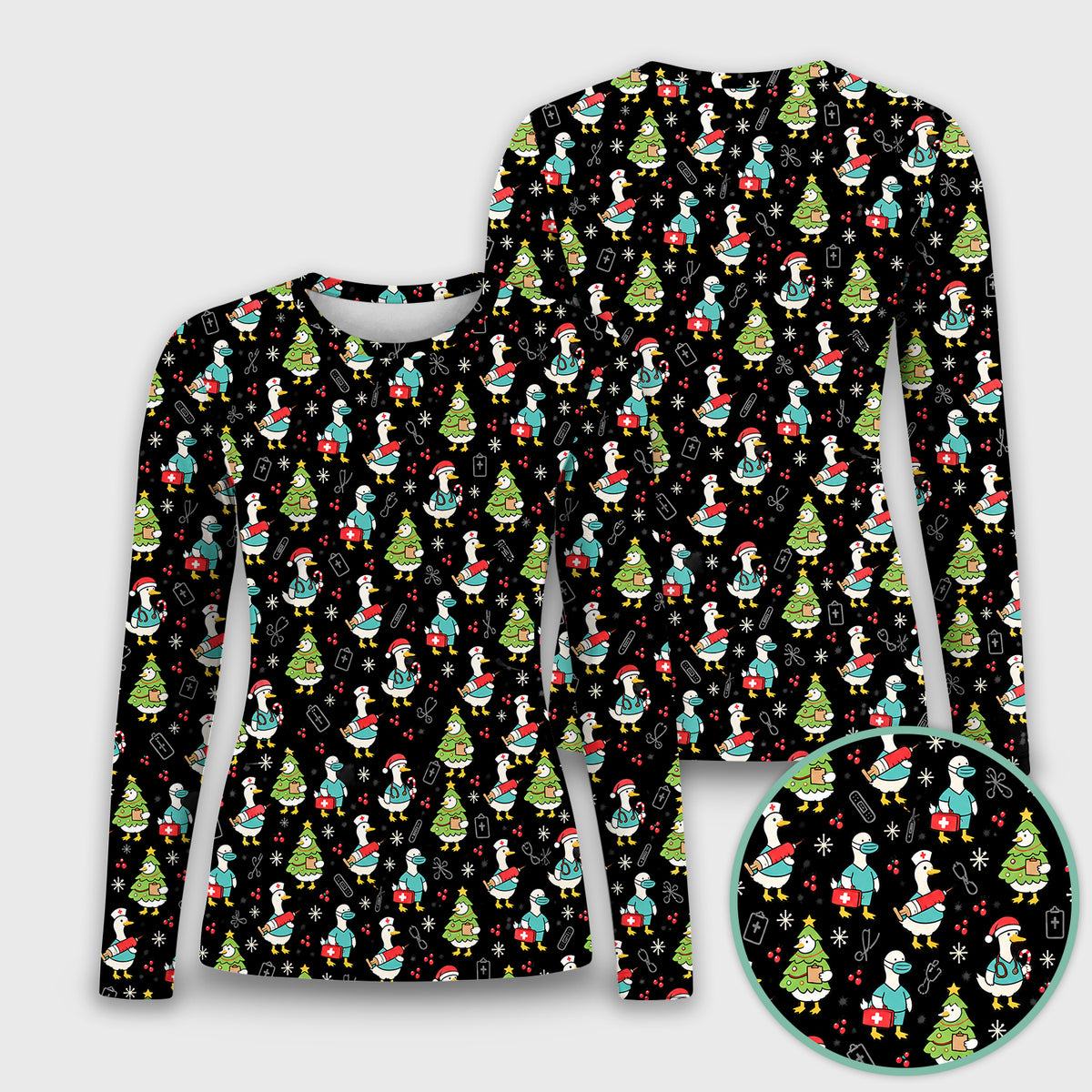 Cute Christmas Nurse Goose Underscrub, Long Sleeve Shirt for Nurses