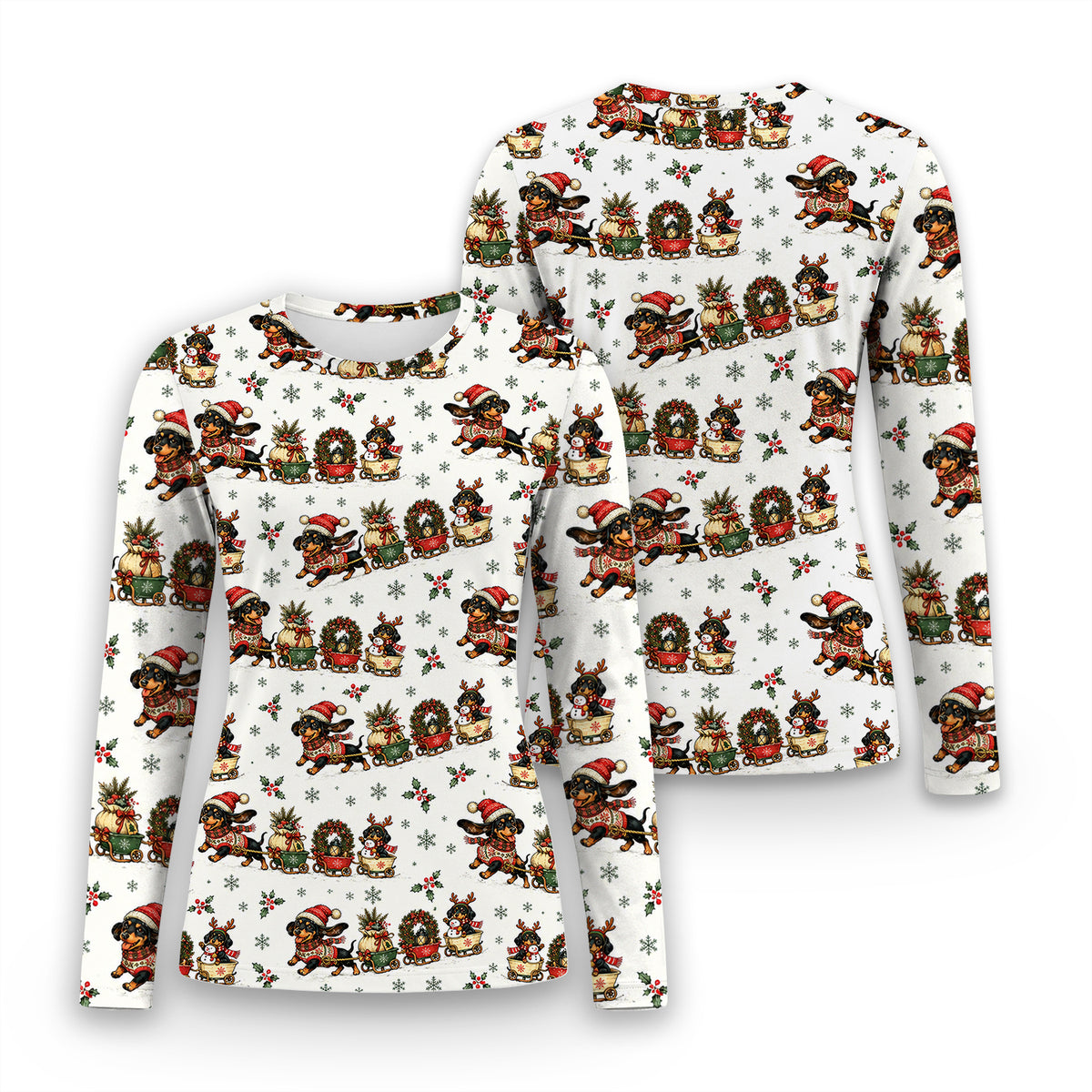 Christmas Dachshund Wagon Train Underscrub, Long Sleeve Shirt for Nurses