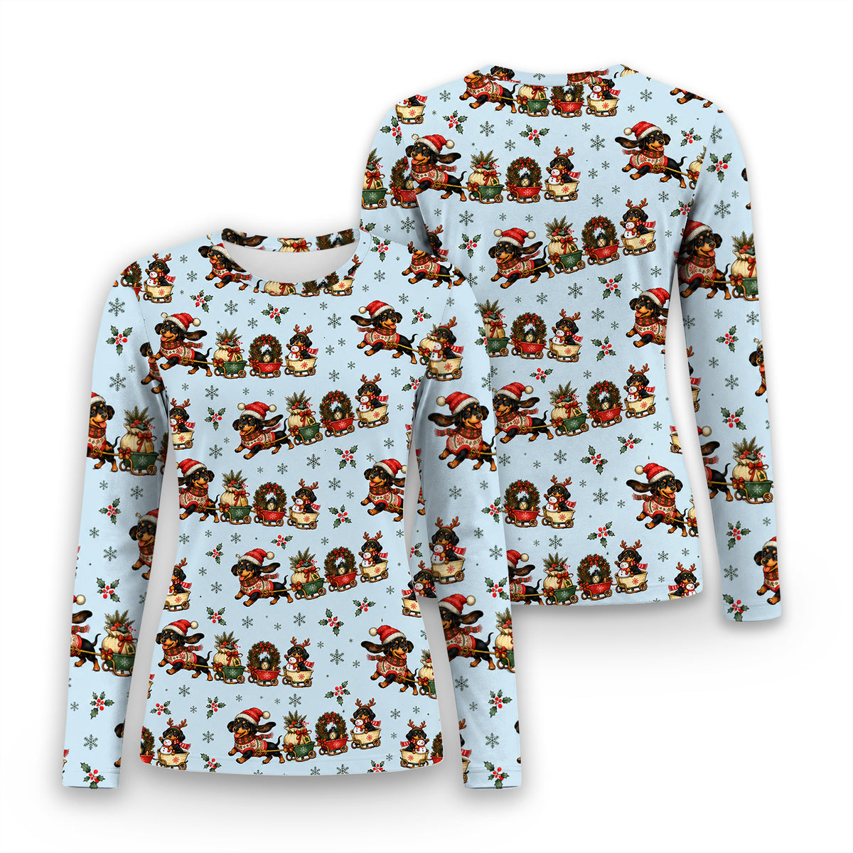 Christmas Dachshund Wagon Train Underscrub, Long Sleeve Shirt for Nurses