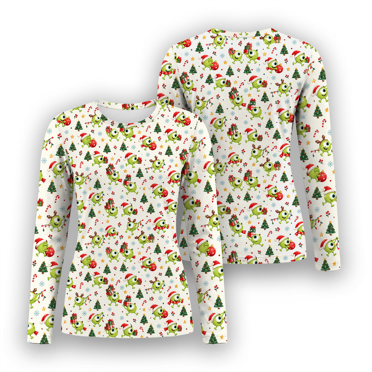 Christmas One Eyed Green Monsters Underscrub, Long Sleeve Shirt for Nurses
