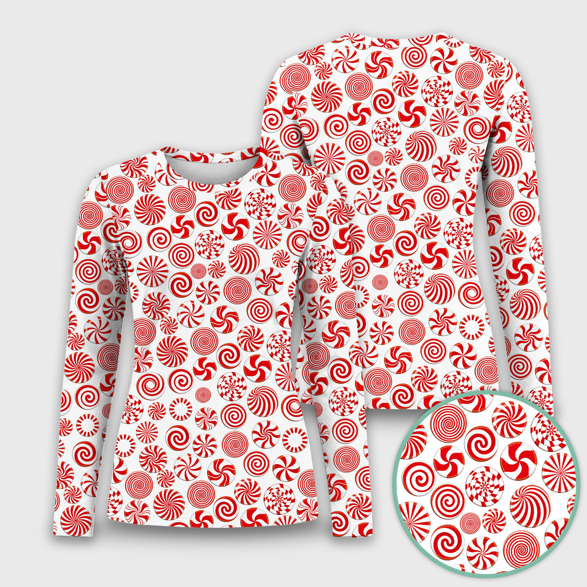 Christmas Peppermint Candy Pattern Underscrub, Long Sleeve Shirt for Nurses