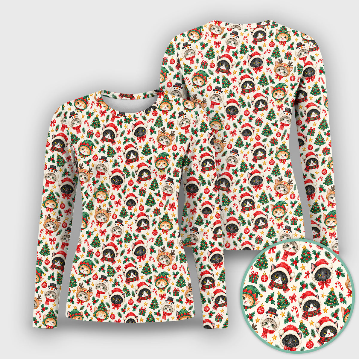 Christmas Cats And Trees Pattern Underscrub, Long Sleeve Shirt for Nurses