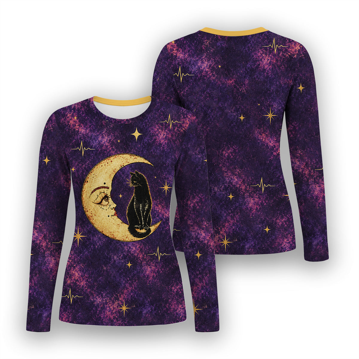 Celestial Nurse Black Cat Crescent Moon Underscrub, Long Sleeve Shirt for Nurses