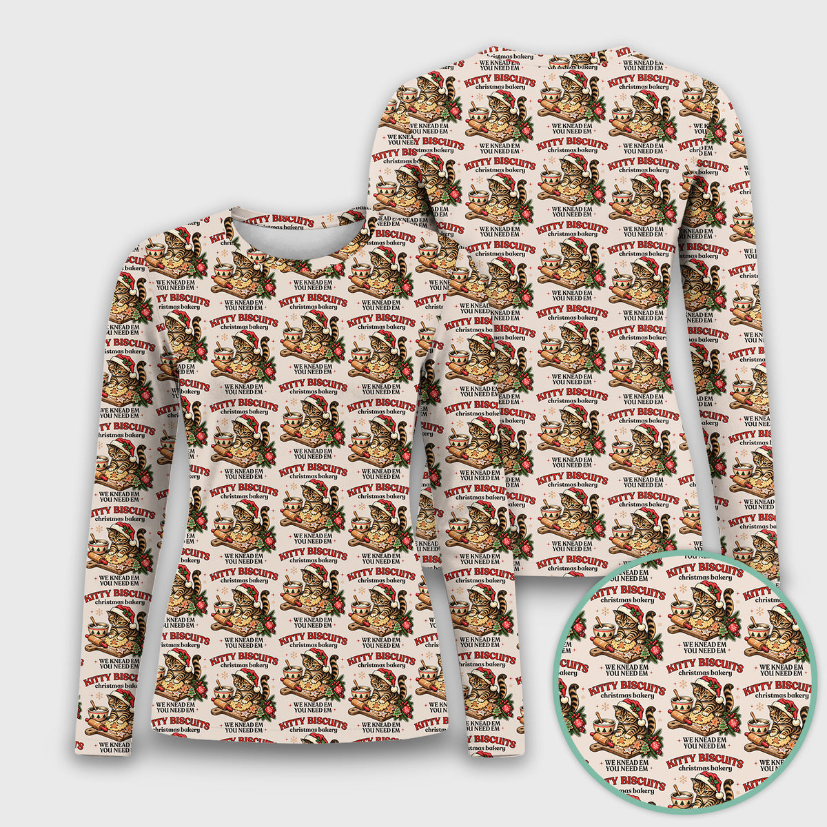 Christmas Santa And Gingerbread Pattern Underscrub, Long Sleeve Shirt for Nurses