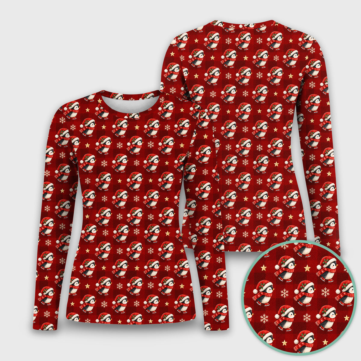 Cute Christmas Ice Skating Penguin Underscrub, Long Sleeve Shirt for Nurses