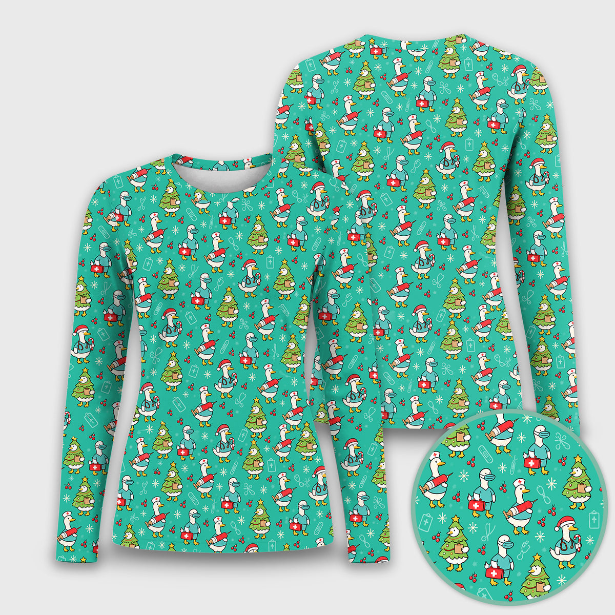 Cute Christmas Nurse Goose Underscrub, Long Sleeve Shirt for Nurses