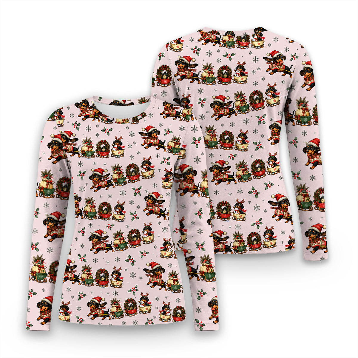 Christmas Dachshund Wagon Train Underscrub, Long Sleeve Shirt for Nurses