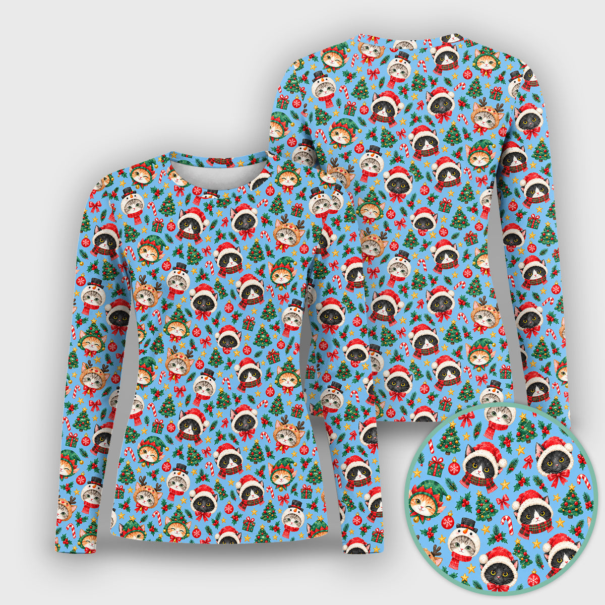 Christmas Cats And Trees Pattern Underscrub, Long Sleeve Shirt for Nurses