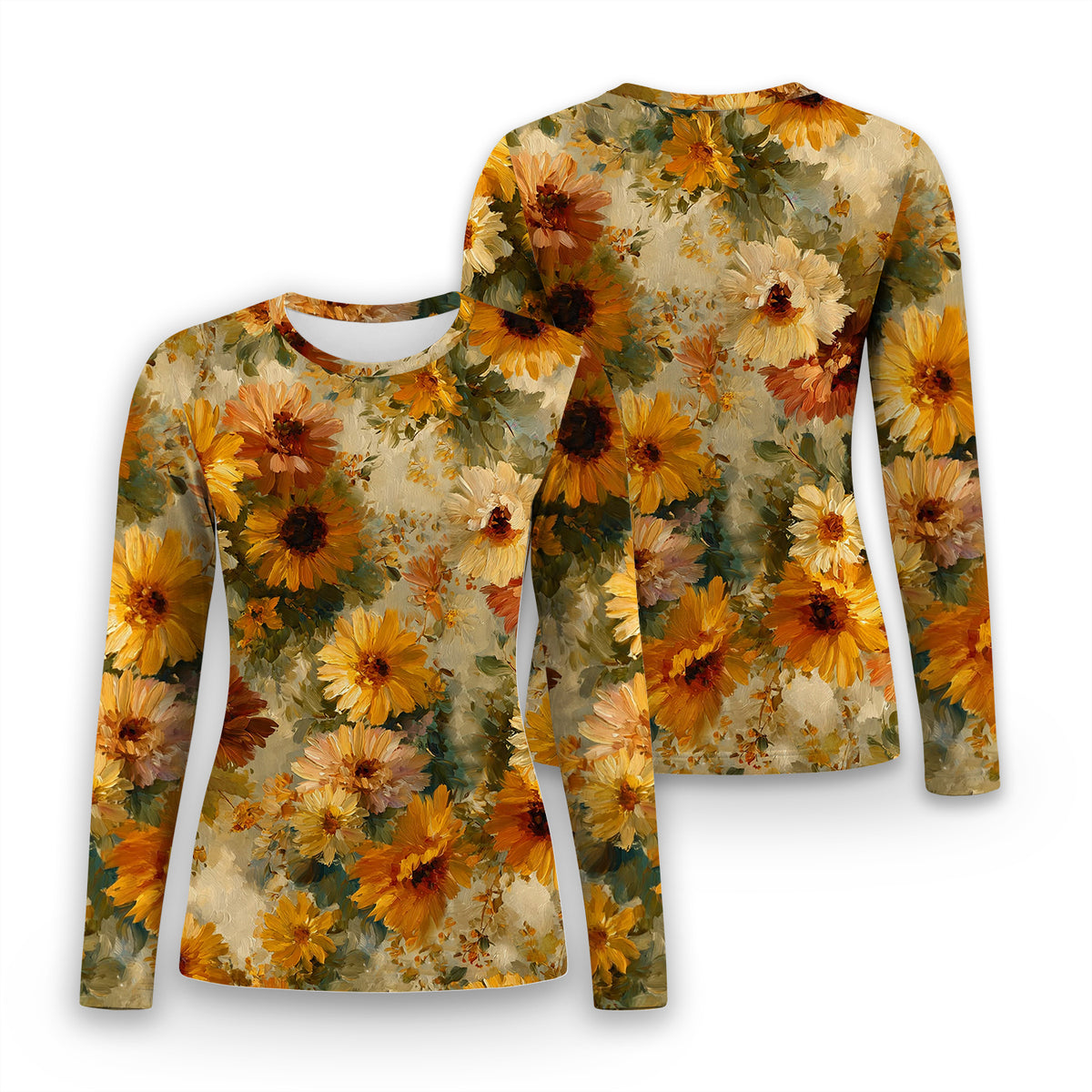 Vintage Sunflower Oil Painting Underscrub, Long Sleeve Shirt for Nurses