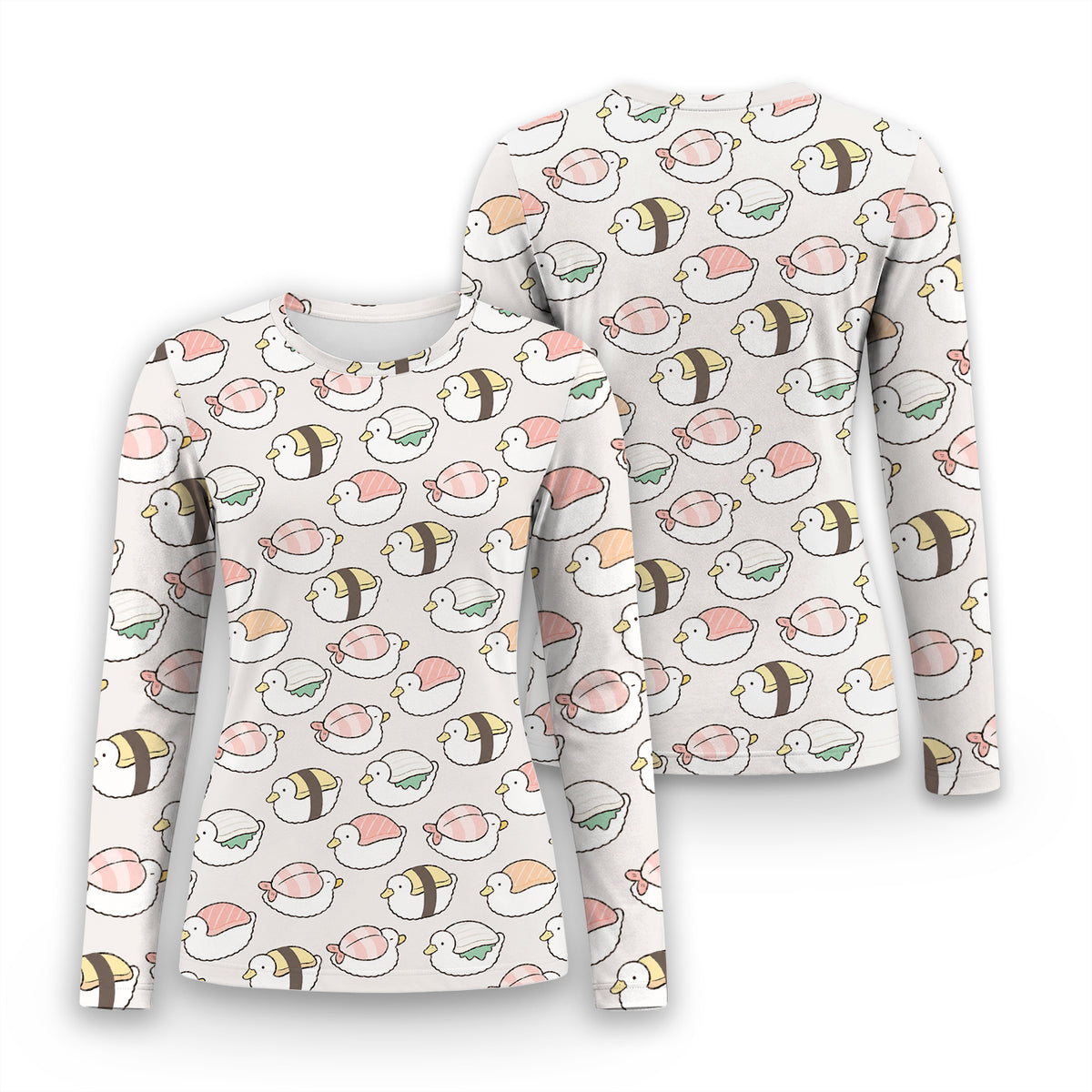 Cute Nigiri Sushi Ducks Pattern Underscrub, Long Sleeve Shirt for Nurses