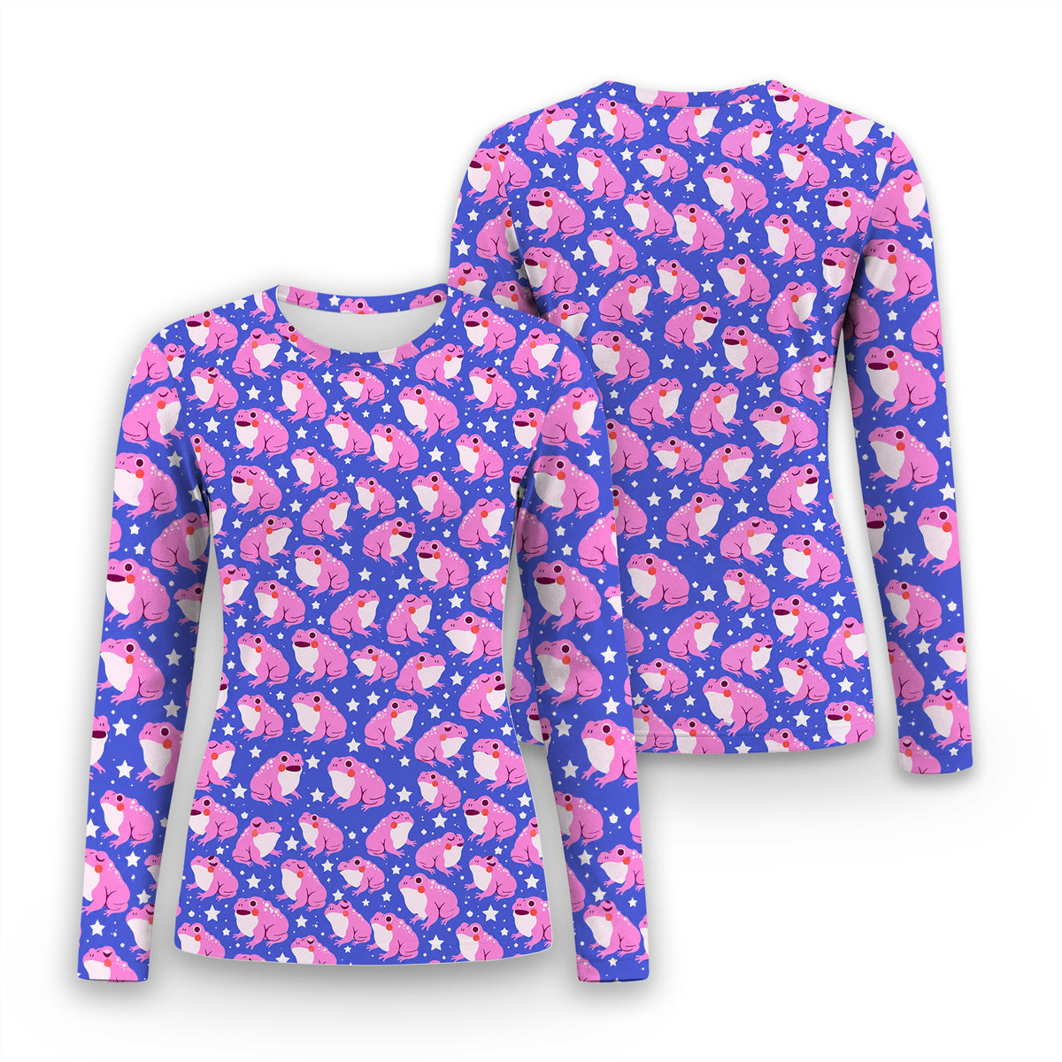Cute Pink Frogs with Stars Pattern Underscrub, Long Sleeve Shirt for Nurses