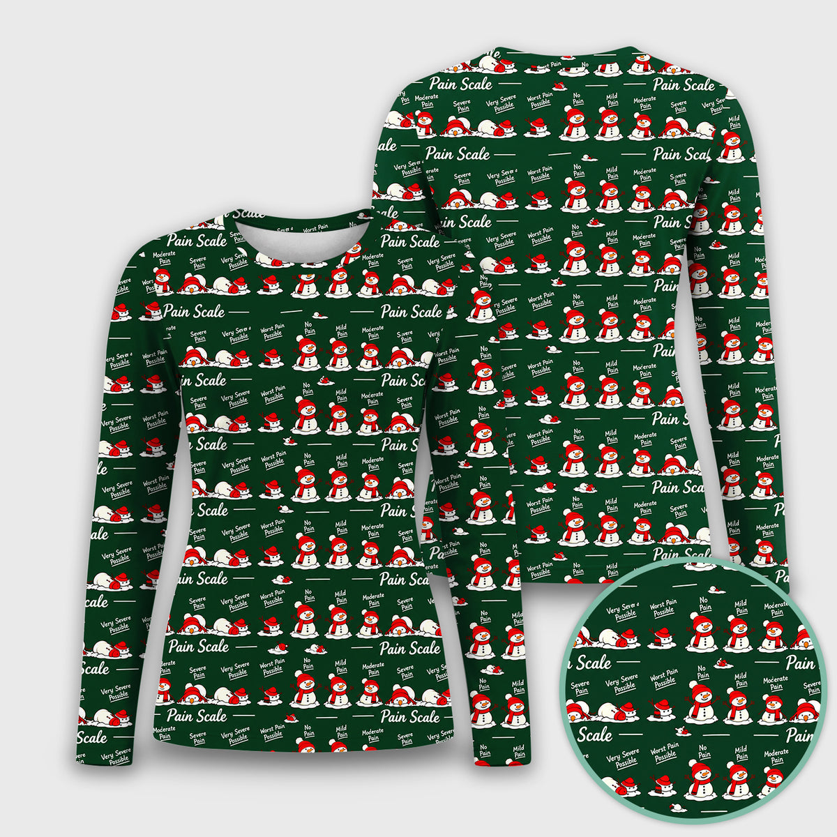 Funny Christmas Snowman Pain Scale Underscrub, Long Sleeve Shirt for Nurses
