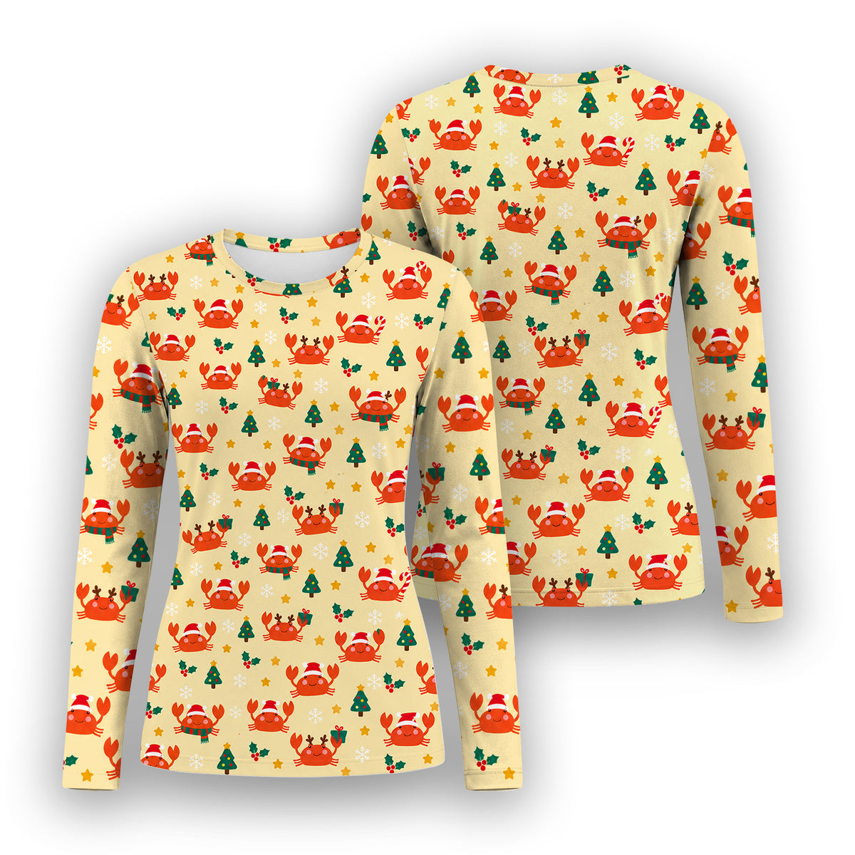 Christmas Crabs And Trees Pattern Underscrub, Long Sleeve Shirt for Nurses