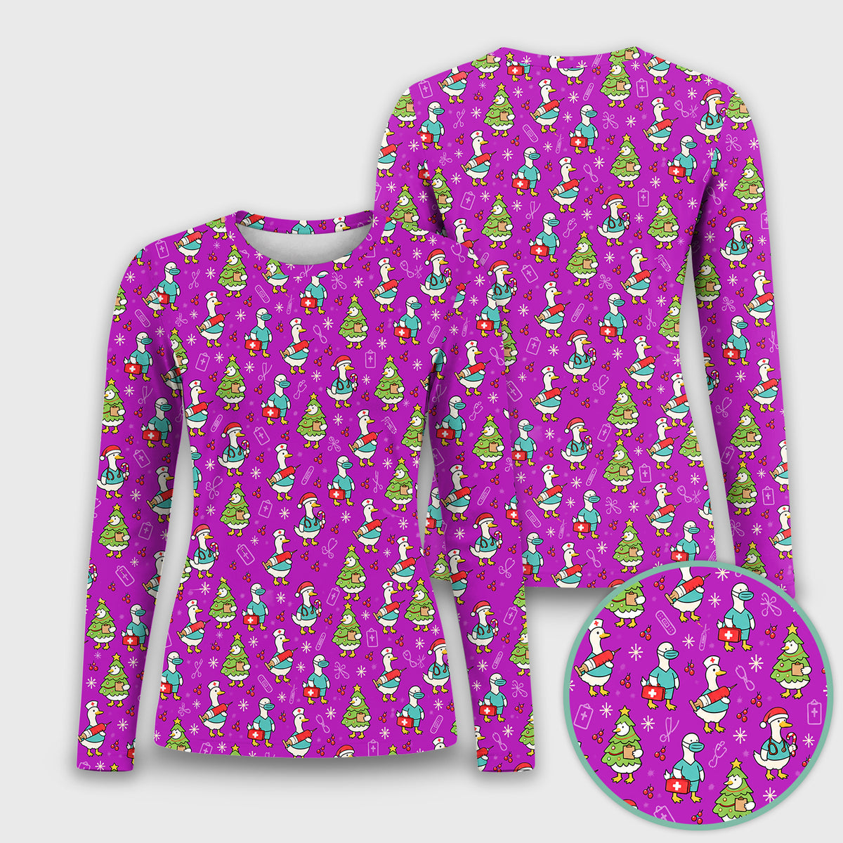 Cute Christmas Nurse Goose Underscrub, Long Sleeve Shirt for Nurses