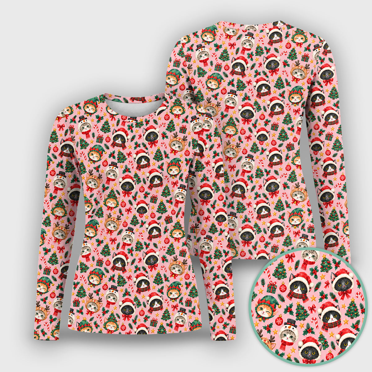 Christmas Cats And Trees Pattern Underscrub, Long Sleeve Shirt for Nurses