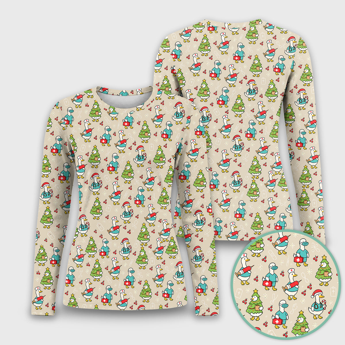 Cute Christmas Nurse Goose Underscrub, Long Sleeve Shirt for Nurses