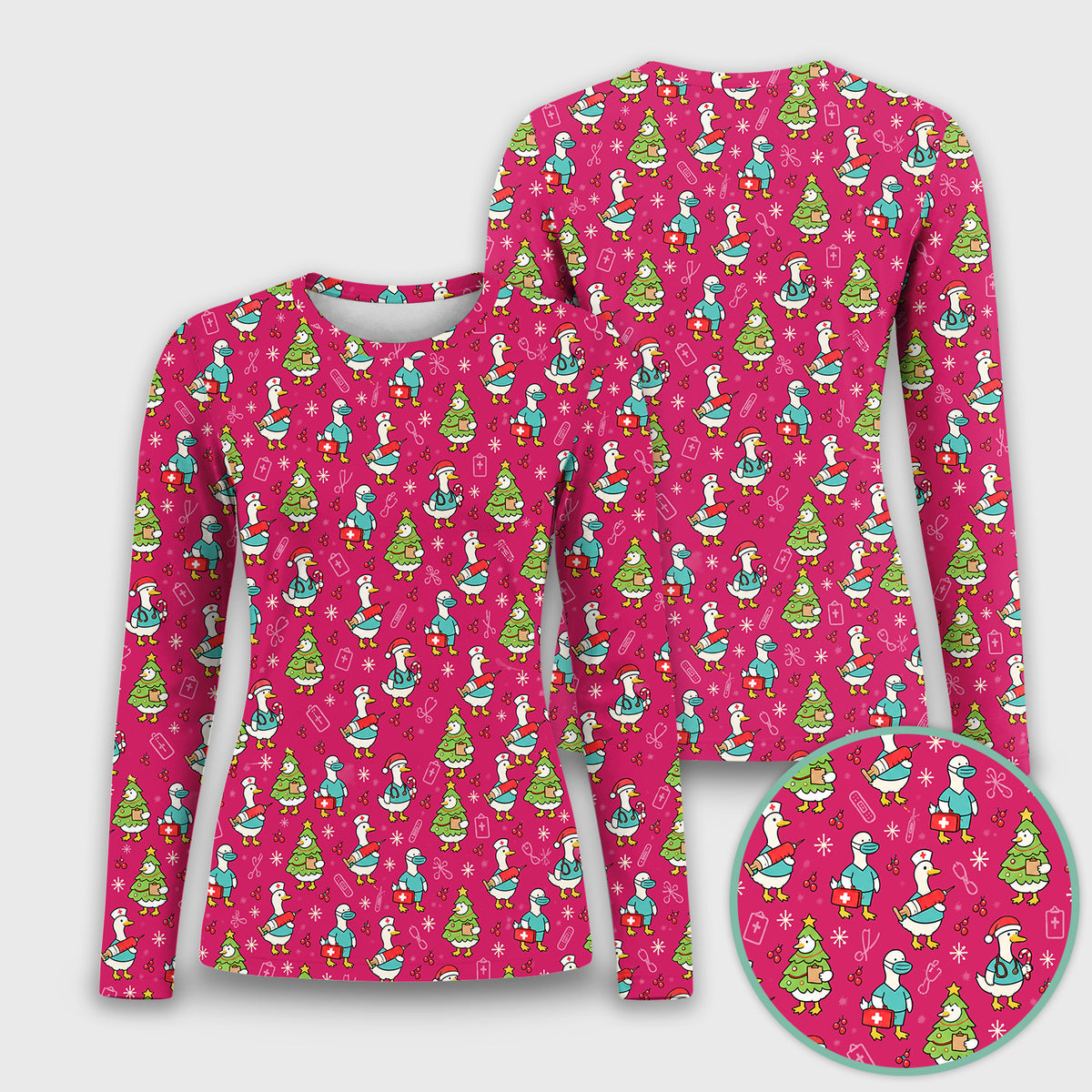 Cute Christmas Nurse Goose Underscrub, Long Sleeve Shirt for Nurses