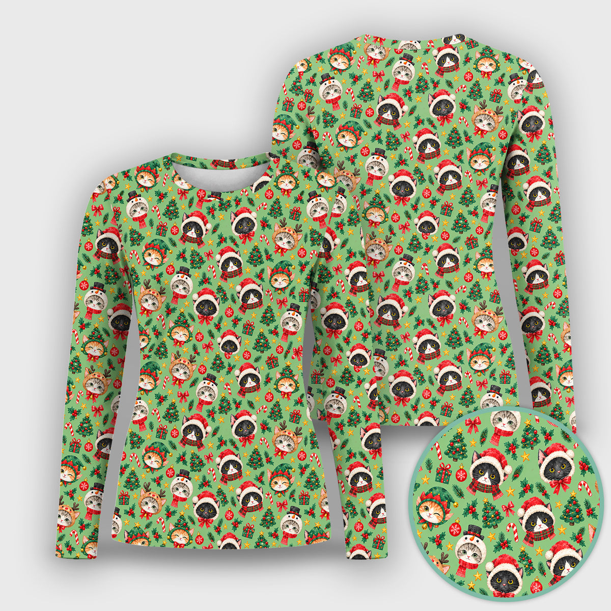 Christmas Cats And Trees Pattern Underscrub, Long Sleeve Shirt for Nurses