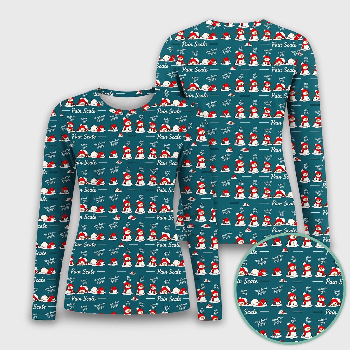 Funny Christmas Snowman Pain Scale Underscrub, Long Sleeve Shirt for Nurses