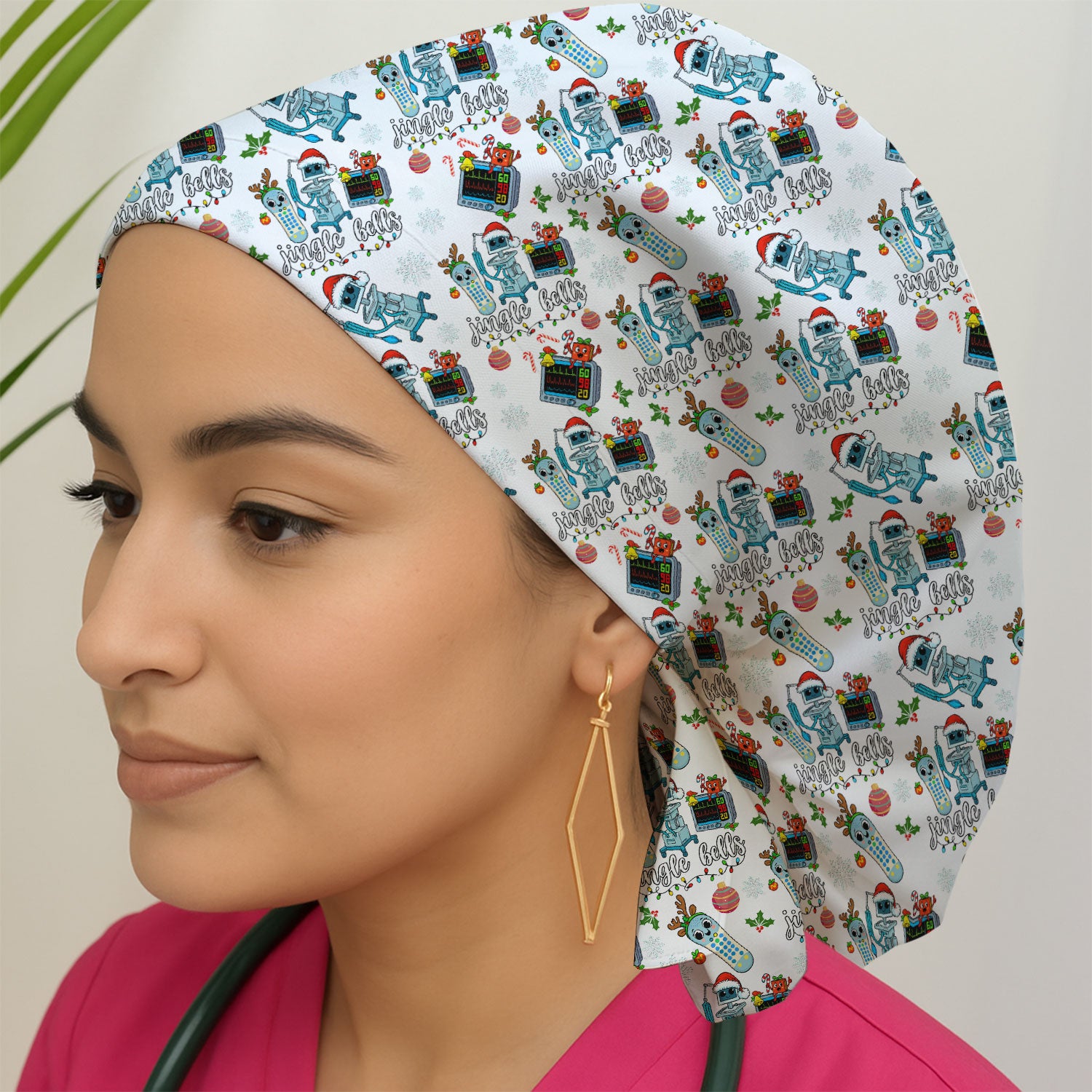 Funny Jingle Bells Holiday Caps for Women - Christmas Surgical Caps for Doctors - Breathable Fabrics Caps Uniform